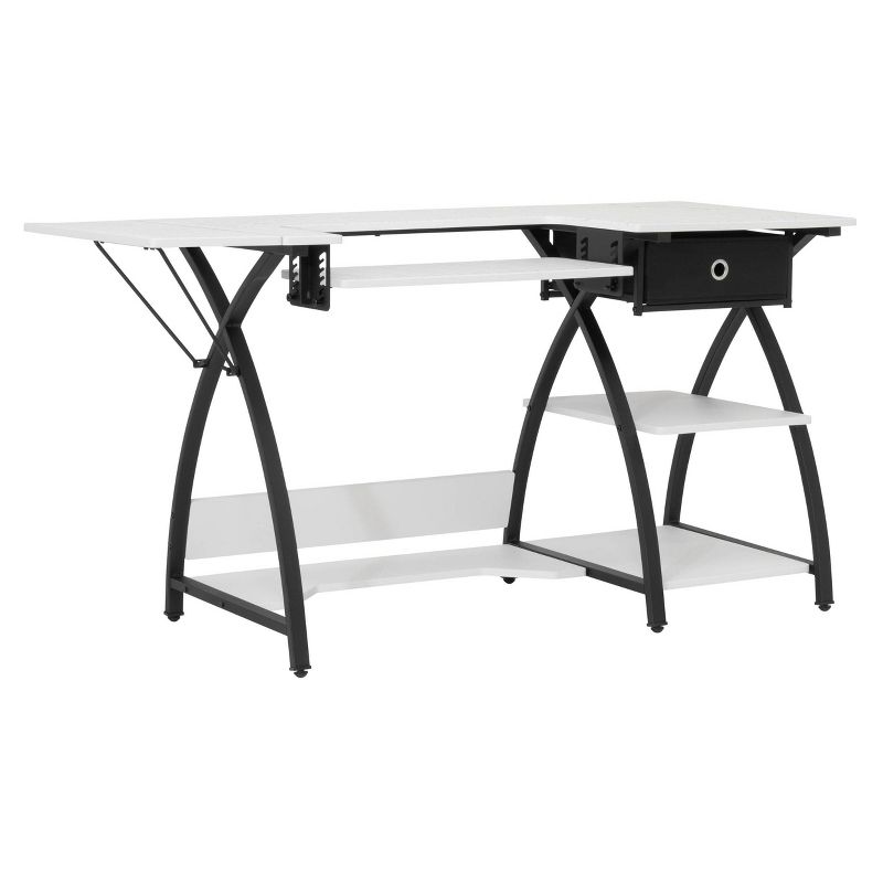 Comet Hobby/Office/Sewing Desk with Fold Down Top, Height Adjustable Platform, Bottom Storage Shelf and Drawer Black/White - Sew Ready, 3 of 26