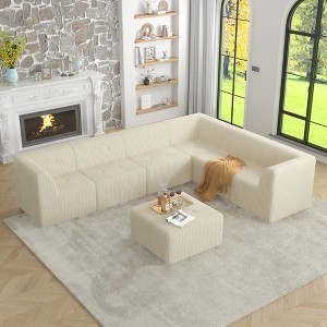 130.32" Modern Minimalist Corduroy L-Shape Modular Sectional Sofa, No Assembly Needed, 7-piece Free Combination Sofa - 1 of 4