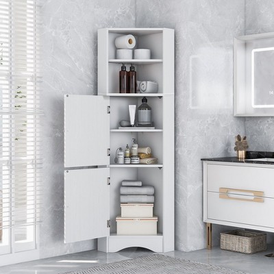Whizmax Tall Bathroom Corner Cabinet Freestanding Cabinet with Doors and Adjustable Shelves White
