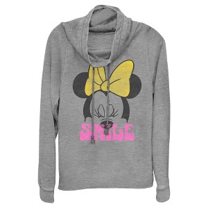 Juniors Womens Minnie Mouse Smile Portrait Cowl Neck Sweatshirt - 1 of 4