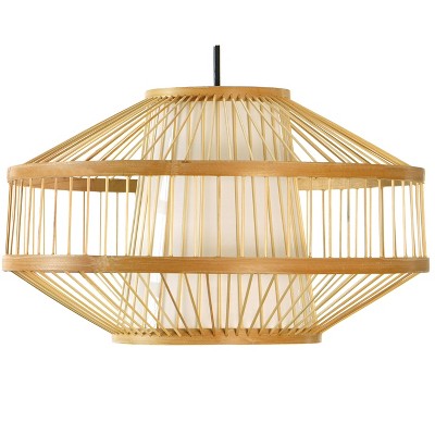 Wickerwise Modern Bamboo Lantern Pendant Lamp Hanging Light Shade for Entryway and Living Room, Small