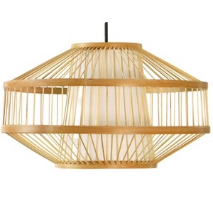 Wickerwise Modern Bamboo Lantern Pendant Lamp Hanging Light Shade for Entryway and Living Room, Small - 1 of 4