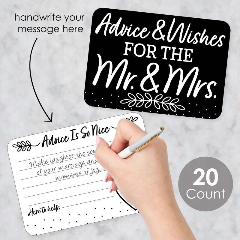 Big Dot of Happiness Mr. and Mrs. - Wish Card Black and White Wedding or Bridal Shower Activities - Shaped Advice Cards Game - Set of 20, 2 of 6