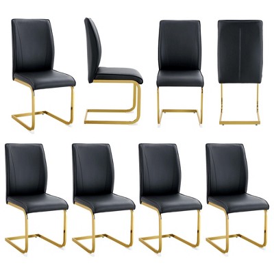 Akoasm 8-pieces Modern Dining Chair Study Chair With Arched Metal Gold Leg-Black