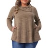 Women's Plus Size Cowl Neck Button Long Sleeve Pockets Casual Soft Tunic Blouse - Agnes Orinda - 2 of 4