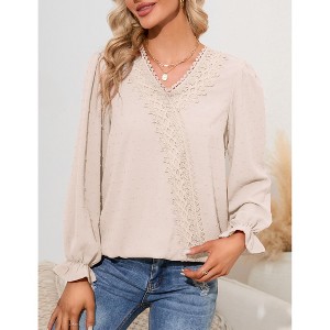 Womens Tops Long Sleeve Shirts V Neck Sweatshirt for Women Fall Fashion Trendy Clothes Casual Blouses - 1 of 4