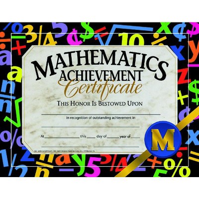 Hayes Math Achievement Certificate, 11 x 8-1/2 inches, Paper, pk of 30