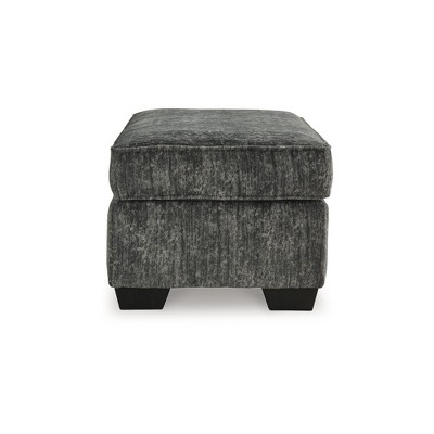Gray Upholstered Contemporary Rectangular Ottoman with Faux Wood Legs