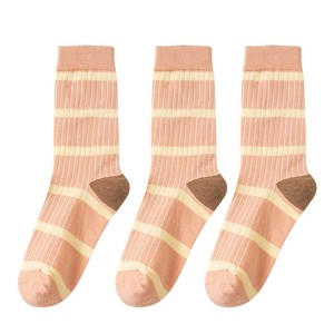 Anna-Kaci 3 Pairs Women's Mid-Calf Striped Casual Cotton Socks - 1 of 4
