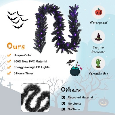 9ft Black PVC Garland with Purple LED Lights