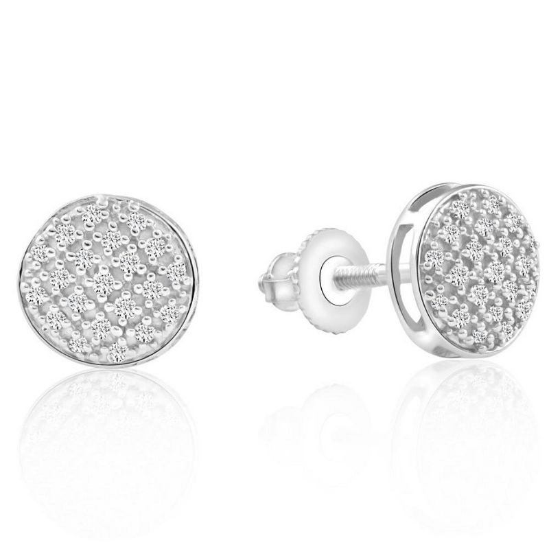 Pompeii3 Pave Diamond Round Studs Screw Back Earrings White or Yellow Gold 7mm Wide, 2 of 4