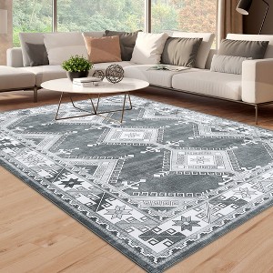 Area Rug Living Room Rug Moroccan Rug Soft Rugs Non-Slip Rubber Backing Boho Vintage Carpet for Bedroom Dining Nursery Home Office, 8' x 10' Gray - 1 of 4
