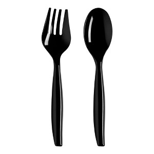 Smarty Had A Party Black Plastic Serving Flatware Set - 150 Pairs - 1 of 4