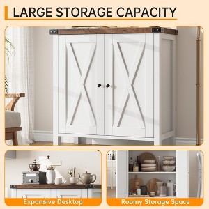 Jojoka Buffet Cabinet Farmhouse Storage Accent Console Cabinet with Doors and Shelves, Sideboard with Countertop/Barn  Doors - 1 of 4