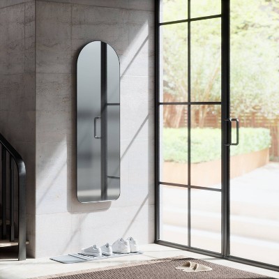 Black Arch Full-Length Leaning Mirror with Metallic Frame