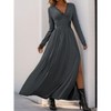 Coolmee Women's Sexy Deep V Neck Solid Color Pleated High Waist Slit Club Party Evening Long Maxi Dress - 4 of 4
