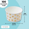 Juvale 100 Pack Paper Ice Cream Cups, Disposable Dessert Bowls with Gold Polka Dots for Sundae Bar, Frozen Yogurt, White, 8 oz - 4 of 4