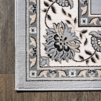 Light Gray and Cream Synthetic Persian Style Area Rug, 4' x 6'