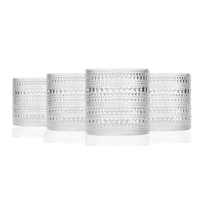Vintage Clear Hobnail Lowball Whiskey Glasses - 10oz