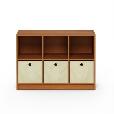 Modern Black Wood 6-Cube Storage Organizer with Bins