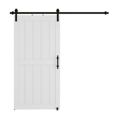Dolonm  MDF White K-Shaped Barn Door with Hardware (Includes Round Tube Handrail and Swing Stop)