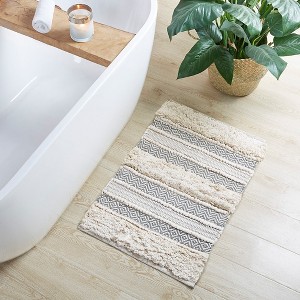 Highly Absorbent Woven Stripe Bath Rug, Premium Plush Bathroom mat, Non-Slip, Machine Washable, for Shower Floor and Bathroom Decor - 1 of 4