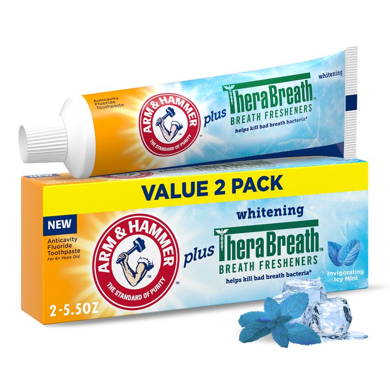 Arm &#38; Hammer Toothpaste Plus TheraBreath Whitening Anticavity - 5.5oz/2pk, 1 of 12