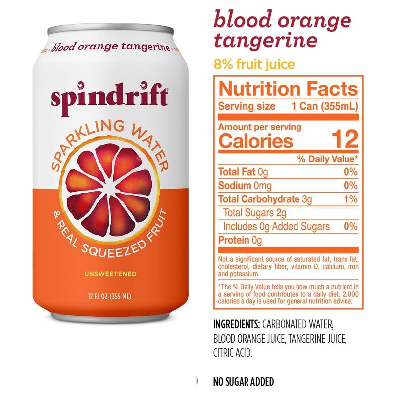 Spindrift Blood Orange Tangerine Sparkling Water - 8pk/12 fl oz Cans, 6 of 7