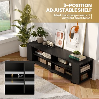 Black Engineered Wood TV Stand with Adjustable Shelves and Cabinets