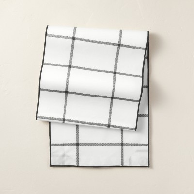 14" x 72" Grid Pattern Wipeable Oil-Canvas Table Runner Gray/White - Hearth & Hand™ with Magnolia