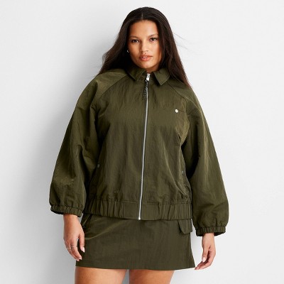 Women's Oversized Bomber Jacket - Future Collective Dark Olive Green