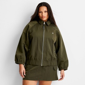 Women's Oversized Bomber Jacket - Future Collective Dark Olive Green - 1 of 3
