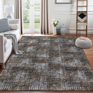 Area Rug Washable Non Slip Low Pile Rug Soft Faux Wool Non Shedding Floor Carpet, Stain Resistant Modern Abstract Rug for Bedroom, Living Room, Green - 1 of 4