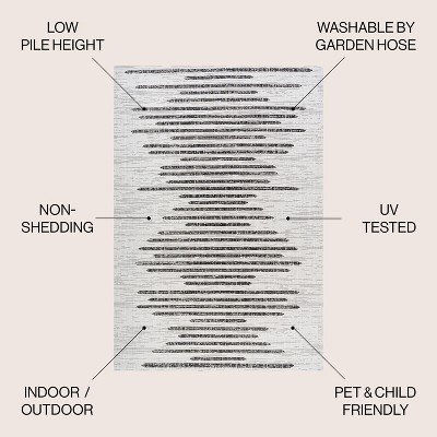 Ivory & Black Striped Synthetic 4' x 6' Easy-Care Area Rug