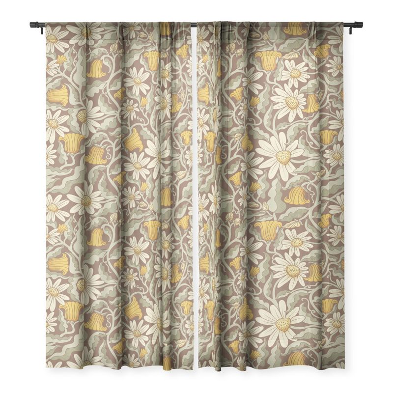 Sewzinski Retro Flowers On Brown Single Panel Sheer Window Curtain - Deny Designs, 3 of 7