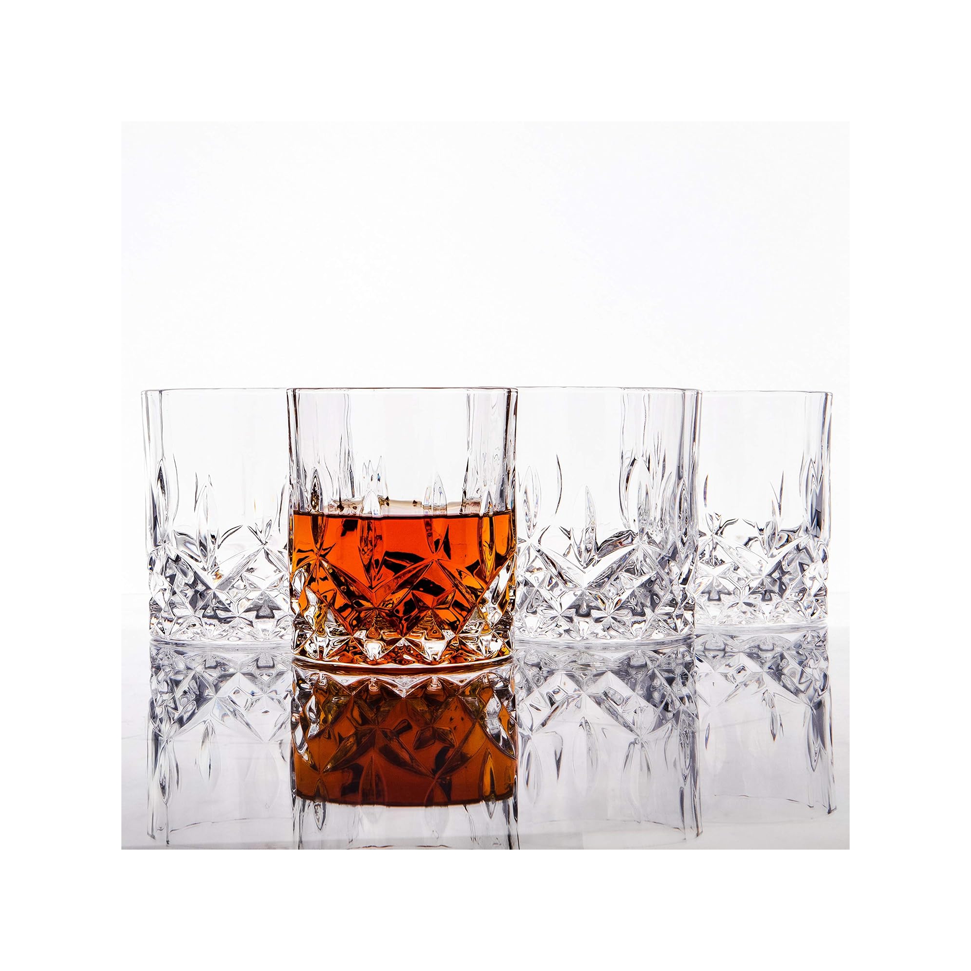 LEMONSODA Crystal Cut Old Fashioned Whiskey Glasses - Set of 4 - 10oz