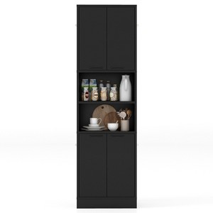 Tangkula Kitchen Pantry Cabinet 75” Tall Freestanding Cupboard with Doors & Shelves Safety Hinges & Anti-tipping Devices Black/White - 1 of 4
