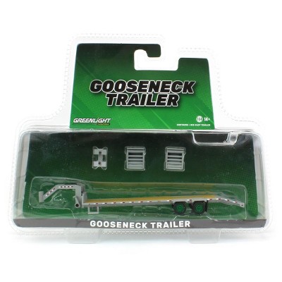 Greenlight Collectibles 1/64 Primer Gray Gooseneck Trailer with Red & White Conspicuity Stripes - Green Machine, 30391-GREEN