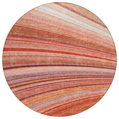 Terra Cotta Salmon And Orange Striped Washable Indoor Outdoor Area Rug