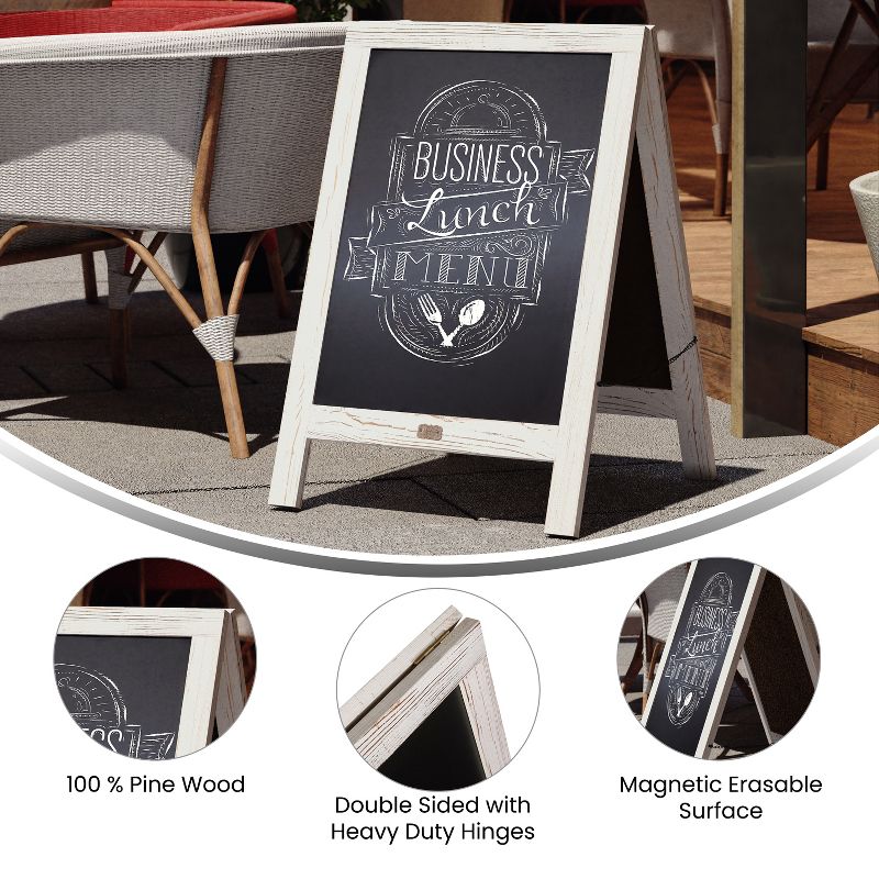 Flash Furniture Canterbury Vintage Wooden A-Frame Magnetic Indoor/Outdoor Chalkboard Sign, Freestanding Double Sided Extra Large Message Board, 5 of 11