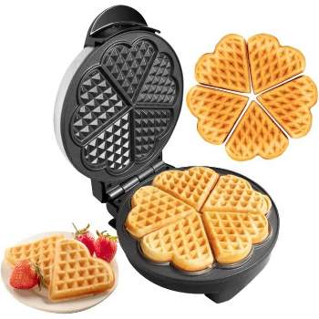 Heart Waffle Maker - Makes 5 Heart-Shaped Waffles - Non-Stick Electric Waffle Iron w Adjustable Browning Control