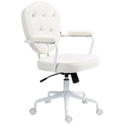 Cute Office Chair, Desk Chair with Button Tufted Teddy Bear Fleece, Swivel Computer Vanity Chair