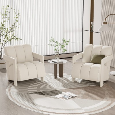 Modern Lounge Conversation Armrests Chair,Polyester Fabric Upholstered Armrests Chair,L Shaped Design Wooden Accent Armchair-Cuddlewood