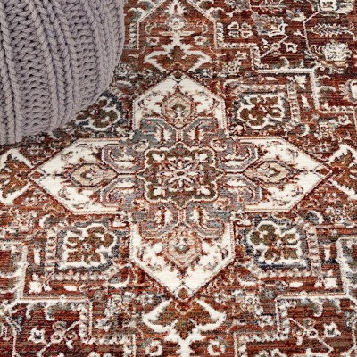 Red and Ivory Rectangular Synthetic Persian Area Rug