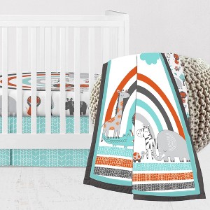 Bacati - Jungle Safari Aqua Orange Gray 3 pc Crib Bedding Set - 1 of 4
