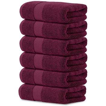 White Classic Luxury 100% Cotton Hand Towels Set of 6 - 16x30" Wine Red