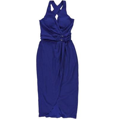GUESS Womens Ruched O-Ring Cutout Wrap Dress