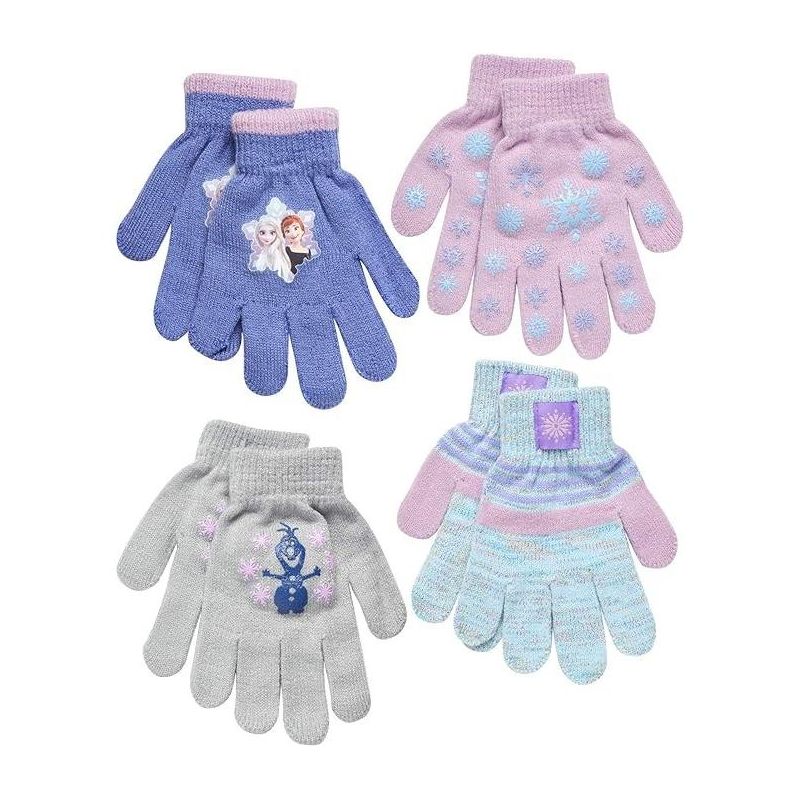 Frozen Elsa and Anna Winter Set: Little Girls 4 Pair Mittens or Gloves ,Age 2-7, 1 of 3