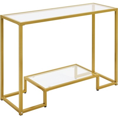 Yaheetech 2-Layer Tempered Glass Console Table Accent Glass Shelf for Hallway