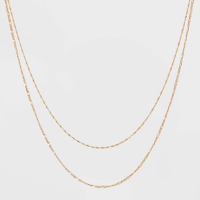 14K Gold Plated Twist and Figaro Chain Faux Duo Necklace - A New Day&#8482; Gold